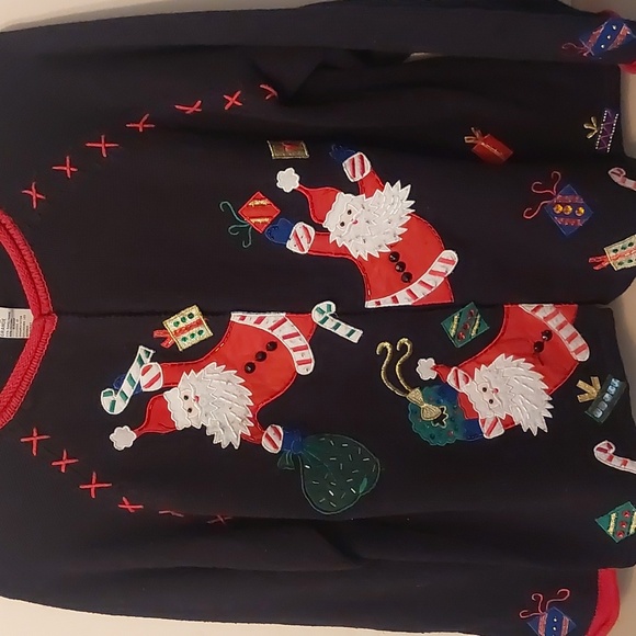 Tiara International Black Christmas Holiday Button Front Sweater 2004 Sz L - Picture 15 of 17